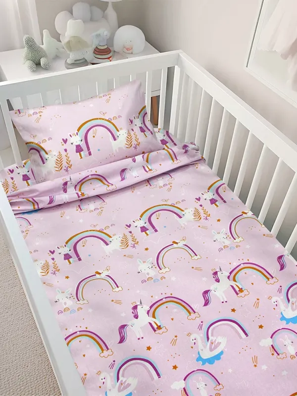 Προϊόν LINO BEBE ΣΕΤ ΣΕΝΤΟΝΙΑ RAINBOW GALLOP PINK 120X180 Εικόνα