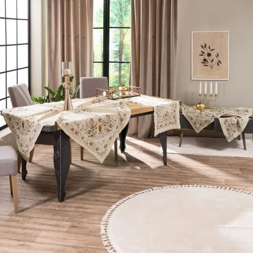 Προϊόν Χειροποίητο σετ 5 τεμαχίων NX516 - Σετ 5 τεμαχίων (καρέ 90x90 cm/ τραβέρσα 40x160 cm/ τραπεζοκαρέ 135x135cm/ πετσετάκια 2 τεμ 40x40 cm) Εικόνα