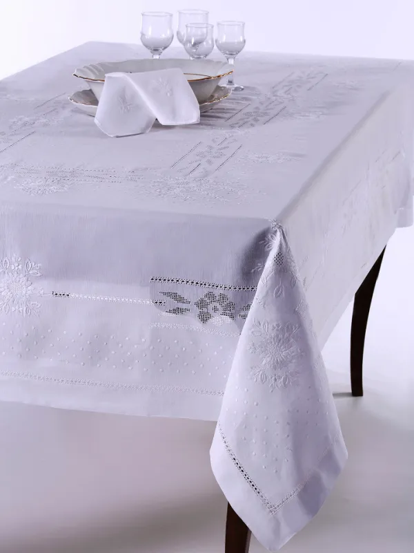 Προϊόν Χειροποίητο τραπεζομάντηλο JX57B (170cm x 220cm) λευκό Εικόνα