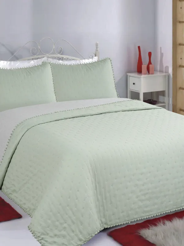 Προϊόν ΚΟΥΒΕΡΛΙ σετ (220cm x 240cm +2x50cm x 70cm) PON-PON mint/grey Εικόνα