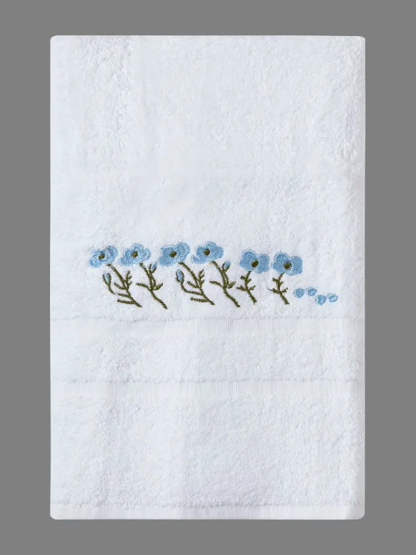 Προϊόν Πετσέτα Σώματος ( 100cm x 150cm ) Λευκό με Σιέλ Λουλούδι Εικόνα