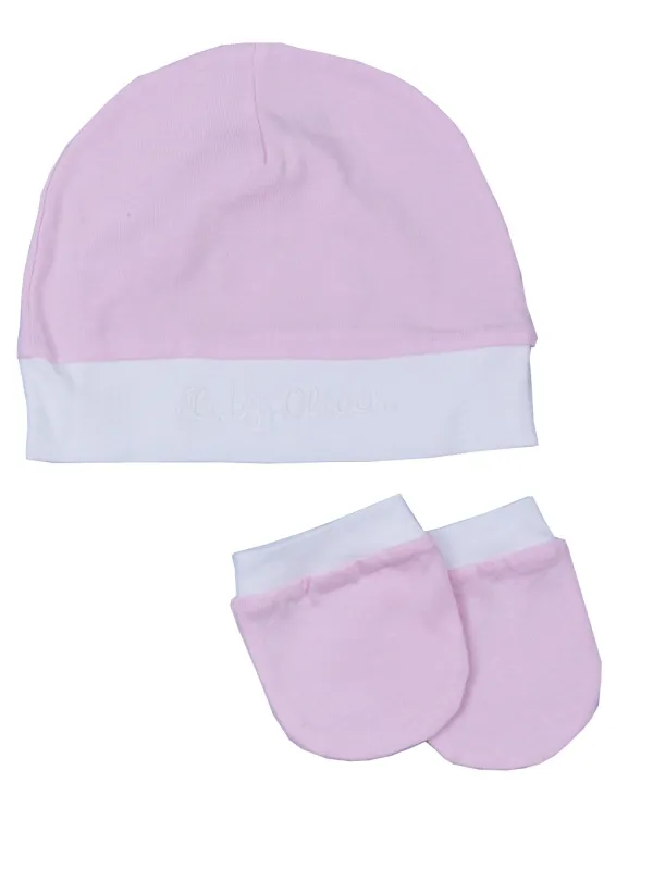 Προϊόν Σετ Σκουφάκι & 2 Γαντάκια Ροζ-Λευκό-Ύφασμα Ζέρσεϋ Εικόνα