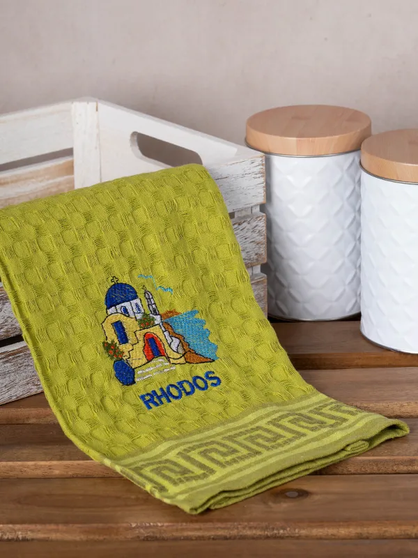 Προϊόν Σετ 12 τεμαχίων ποτηρόπανα γκοφρέ (50cm x 70cm) πράσινη εκκλησία RHODES Εικόνα