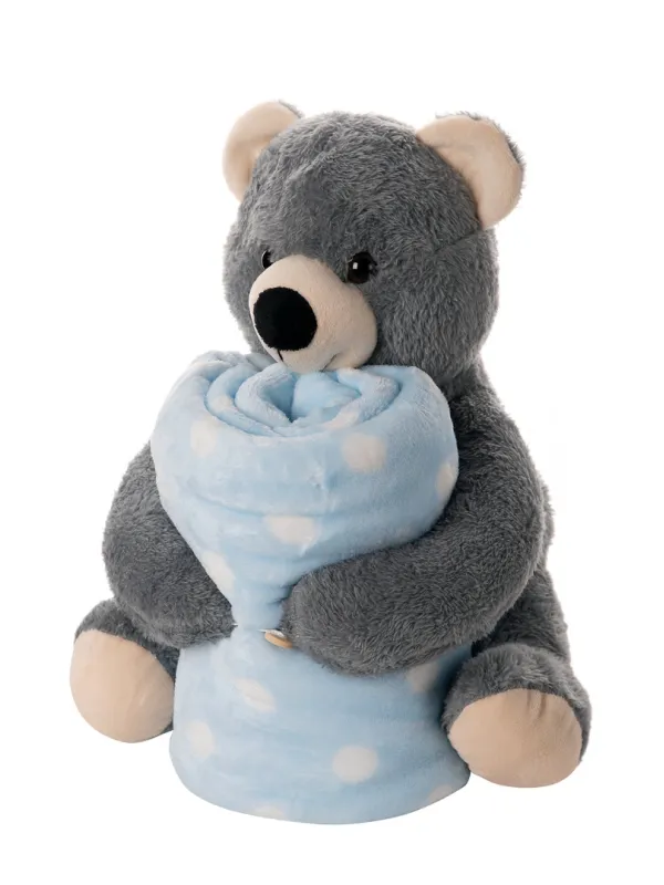 Προϊόν ΒΕΒΕ FLANNEL ΚΟΥΒΕΡΤΑΚΙ (80cm x 120cm) γκρί αρκουδάκι σιέλ Εικόνα