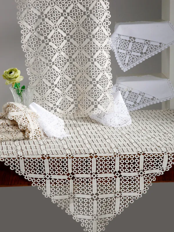 Προϊόν Χειροποίητο πλεκτό μερσεριζέ σετ 7 τεμαχίων NG33 (140cm x 140cm/90cm x 90cm/50cm x 150cm/60cm x 60cm x 2/40cm x 40cm x 2) εκρού Εικόνα