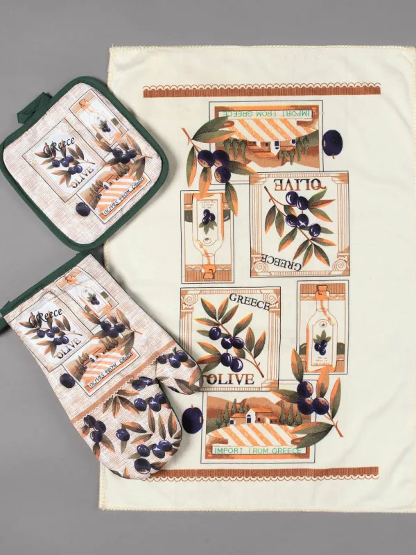 Προϊόν Σετ 3 τεμαχίων γάντι πιάστρα ποτηρόπανο OLIVE2 Εικόνα