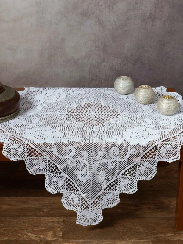 Προϊόν Χειροποίητο μερσεριζέ πλεκτό καρέ 6125 (90cm x 90cm) λευκό Εικόνα