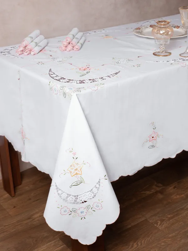 Προϊόν Χειροποίητο τραπεζομάντηλο A152 (165cm x 250cm) λευκό με χρώμα Εικόνα