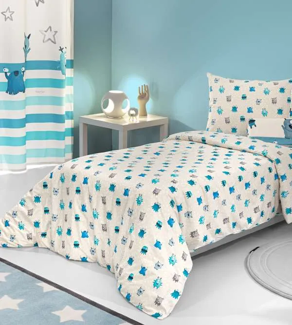 Προϊόν Σετ 2τμχ. Παιδική Παπλωματοθήκη & Μαξιλαροθήκη Monsters Blue Εικόνα