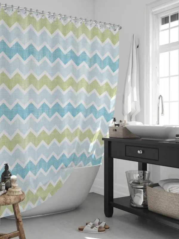 Προϊόν LINO ΚΟΥΡΤΙΝΑ ΜΠΑΝΙΟΥ ZIGZAG GREEN 180X200 Εικόνα