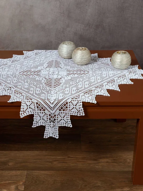 Προϊόν Χειροποίητο μερσεριζέ πλεκτό καρέ 7957 (90cm x 90cm) λευκό Εικόνα