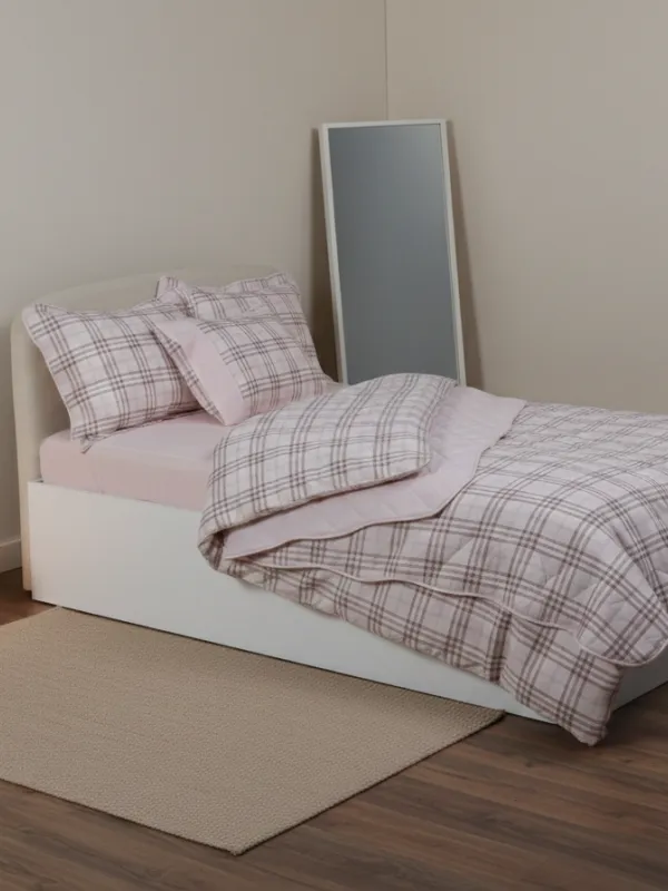 Προϊόν Σετ σεντόνια βαμβακερά ( 230cm x 260cm) καρρώ ρόζ  Εικόνα