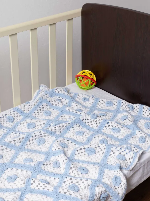 Προϊόν bebe κουβερτάκι (75cm x 100cm ) πλεκτό σιέλ/λευκό Εικόνα