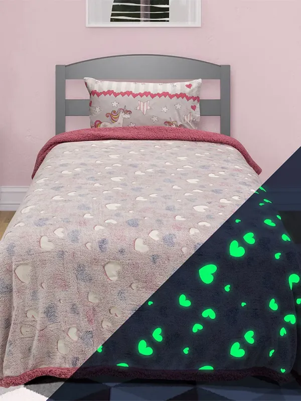 Προϊόν LINO ΚΟΥΒΕΡΤΑ FLEECE SHERPA ΦΩΣΦΟΡΙΖΕ HERZ PINK 160X220 Εικόνα