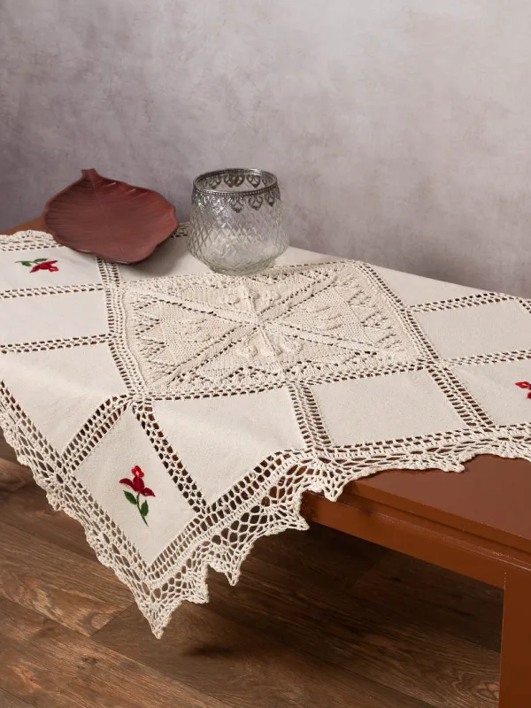 Προϊόν Καρέ με πλεκτό και απλικέ (90cm x 90cm) 030 κόκκινο λουλούδι Εικόνα