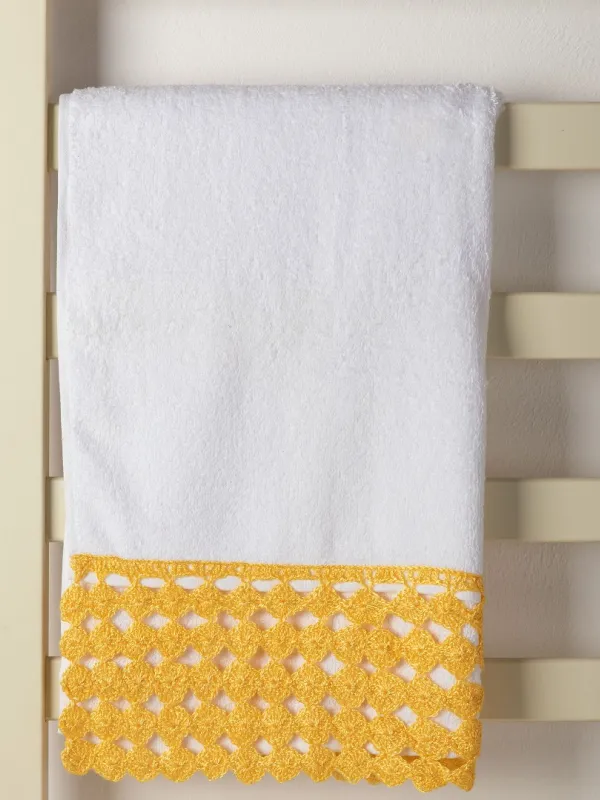 Προϊόν Πετσέτα Προσώπου (50cm x 100cm) με δαντέλα λευκό/κίτρινο Εικόνα