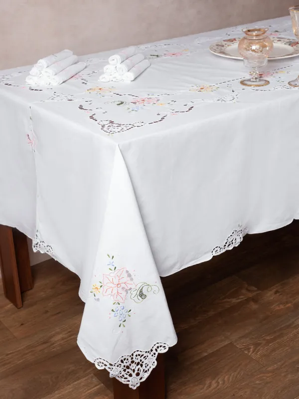 Προϊόν Χειροποίητο τραπεζομάντηλο 800a (160cm x 300cm) λευκό με χρώμα Εικόνα