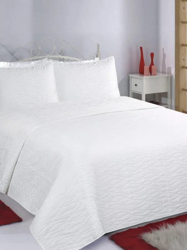 Προϊόν ΚΟΥΒΕΡΛΙ σετ (240cm x 260cm + 2 x 50cm x 70cm) WAVES  MICROSATIN ivory Εικόνα