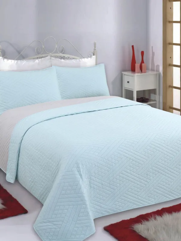 Προϊόν ΚΟΥΒΕΡΛΙ σετ (240cm x 260cm + 2 x 50cm x 70cm) DIAMOND σιέλ/ανοιχτό γκρί Εικόνα