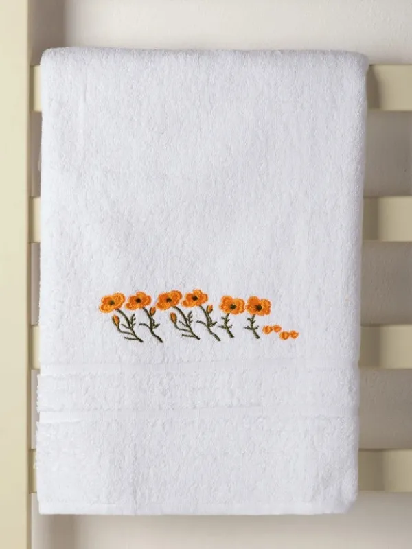 Προϊόν Πετσέτα Προσώπου ( 50cm x 100cm ) Λευκό με Πορτοκαλί Λουλούδι Εικόνα