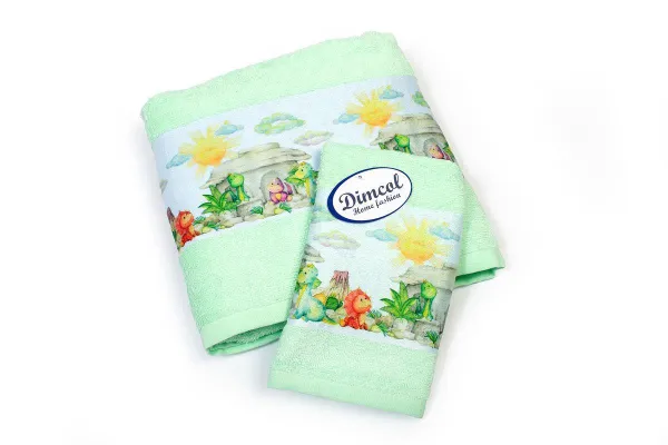 Πετσέτα Σετ 2 τεμ Με Ψηφιακή Εκτύπωση bebe Dinosaurs 313 30X50,70X140 Mint 100% Cotton