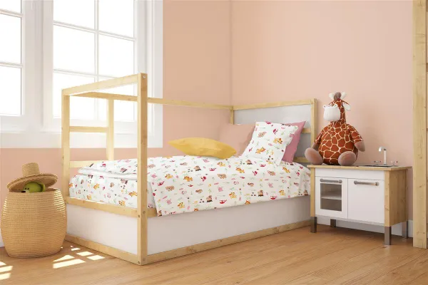 Παπλωματοθήκη Εμπριμέ bebe Forest Animals 571 120X160 White-Pink 100% Cotton