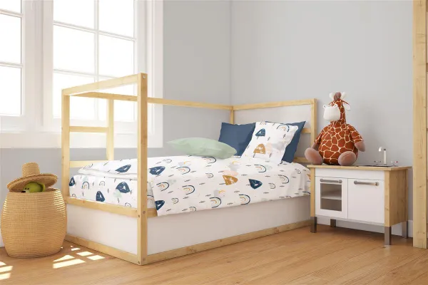 Πάπλωμα Εμπριμέ bebe Rainbow 574 120X160 White-Blue 100% Cotton