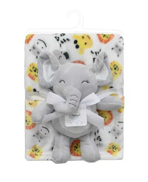 Λούτρινο Ζωάκι Σετ 2 Τεμ. bebe Elephant 23 Ύψος 25 cm & Εμπριμέ Κουβέρτα Coral Fleece 75x100 cm Grey 100% Polyester