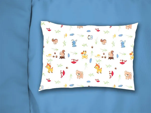 Μαξιλαροθήκη Εμπριμέ bebe Forest Animals 570 35X45 White-Sky Blue 100% Cotton