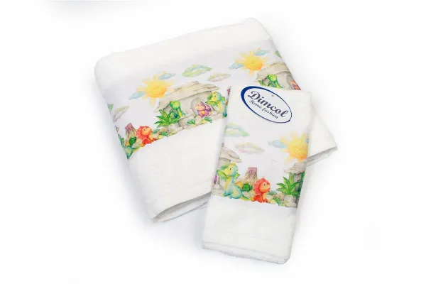 Πετσέτα Σετ 2 τεμ Με Ψηφιακή Εκτύπωση bebe Dinosaurs 311 30X50,70X140 White 100% Cotton