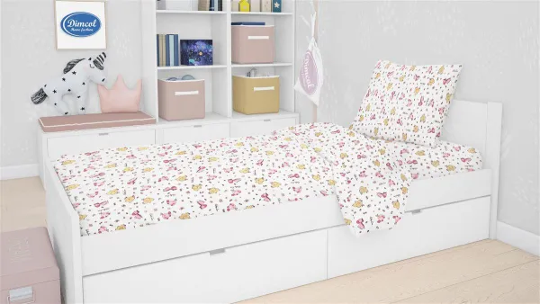 Σεντόνια Εμπριμέ Σετ 3 τεμ kids Elephant 072 160X240 White-Pink 100% Cotton Flannel