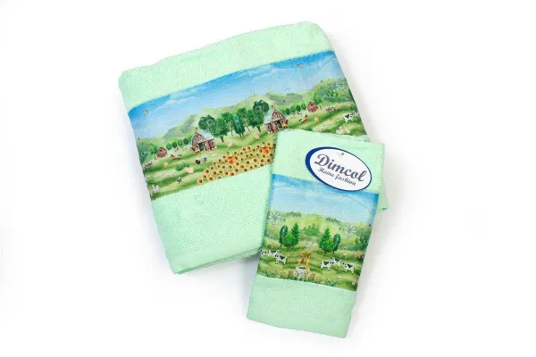 Πετσέτα Σετ 2 τεμ Με Ψηφιακή Εκτύπωση bebe Farm 342 30X50,70X140 Mint 100% Cotton