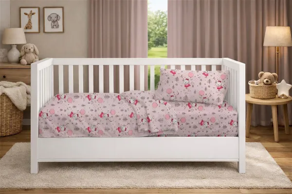 Σεντόνια Εμπριμέ Σετ 3 τεμ bebe Ballerina Bear 598 120X160 Pink 100% Cotton