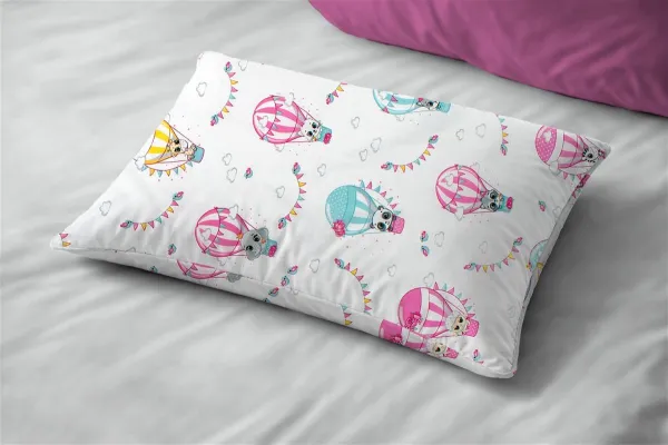 Μαξιλαροθήκη Εμπριμέ kids The Floating Zoo 597 50X70 White-Pink 100% Cotton