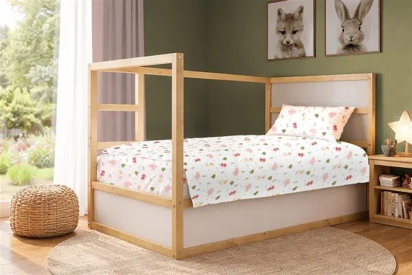 Πάπλωμα Εμπριμέ kids Happy Safari 712 160X240 White-Pink 100% Cotton