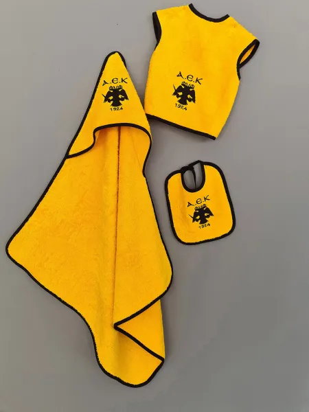Βρεφικό Σετ Λουτρού AEK 1924 Baby Block - 100% Βαμβάκι με Κέντημα