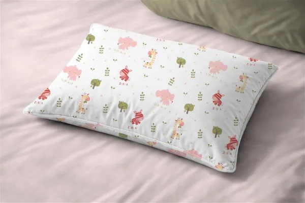 Μαξιλαροθήκη Εμπριμέ bebe Happy Safari 712 35X45 White-Pink 100% Cotton