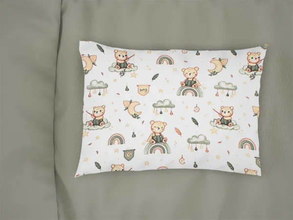 Μαξιλαροθήκη Εμπριμέ bebe Cloudy Bear 581 35X45 White-Olive 100% Cotton