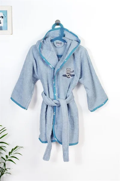 Μπουρνούζι Με Κέντημα kids Aviator 183 Size: 04 Sky Blue 100% Cotton