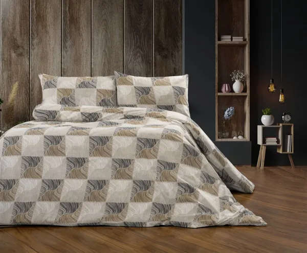 Παπλωματοθήκη Εμπριμέ Κλεοπάτρα 609 160X240 Beige-Black 70/30 Cott/Pol
