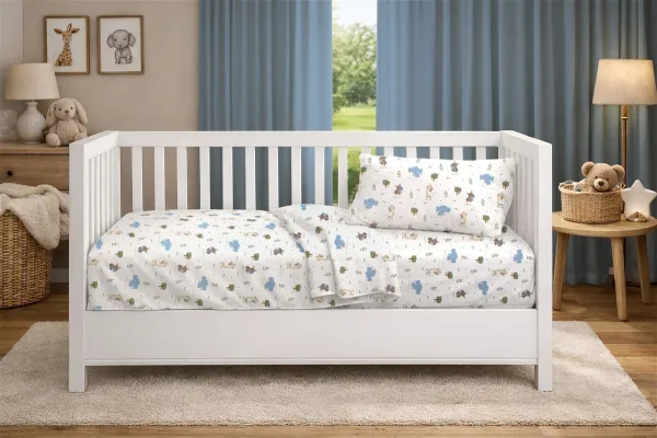 Κατωσέντονο Με Λάστιχο bebe Happy Safari 711 0,70X1,40X0,15 White-Sky Blue 100% Cotton