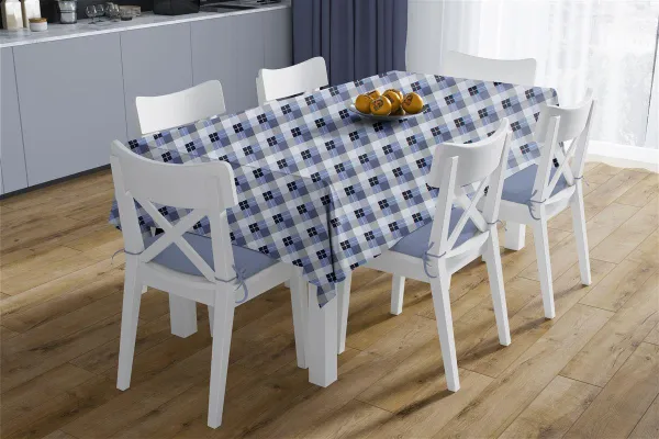 Αλέκιαστο Σετ 2 τεμ Τραπεζομάντηλο Checkered 468 140X140 & Τραβέρσα 40X140 Blue 70/30 Cott/Pol