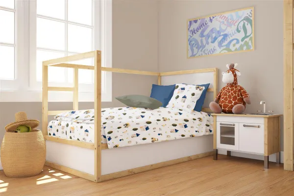 Πάπλωμα Εμπριμέ bebe Village 579 120X160 White-Green 100% Cotton-