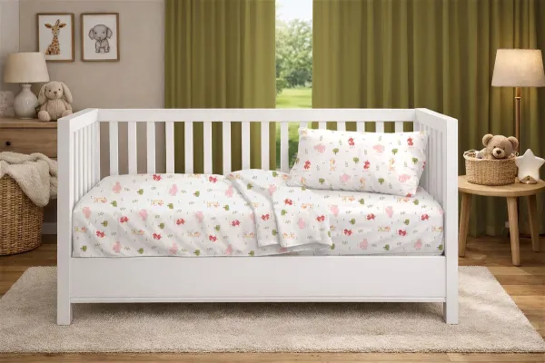 Κατωσέντονο Με Λάστιχο bebe Happy Safari 712 0,70X1,40X0,15 White-Pink 100% Cotton