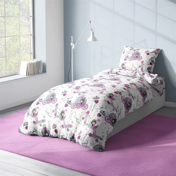 Παπλωματοθήκη Εμπριμέ kids Princess 389 160X240 White-Lila 70/30 Cott/Pol