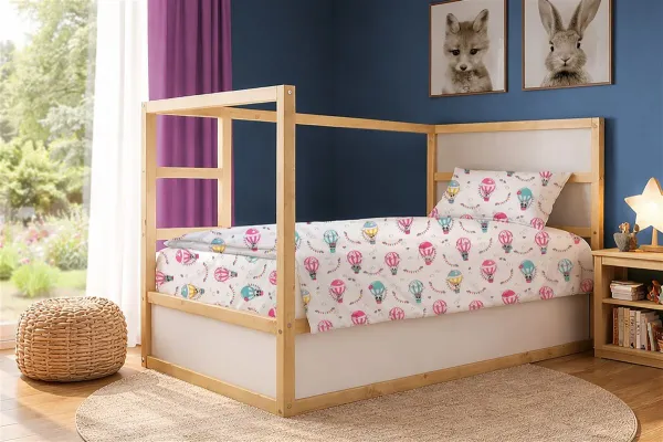 Παπλωματοθήκη Εμπριμέ kids The Floating Zoo 597 160X240 White-Pink 100% Cotton