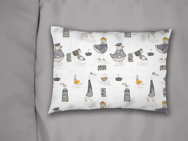 Μαξιλαροθήκη Εμπριμέ bebe Seabirds 578 35X45 White-Grey 100% Cotton