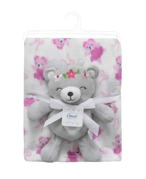 Λούτρινο Ζωάκι Σετ 2 Τεμ. bebe Teddy Bear 21 Ύψος 25 cm & Εμπριμέ Κουβέρτα Coral Fleece 75x100 cm Grey 100% Polyester