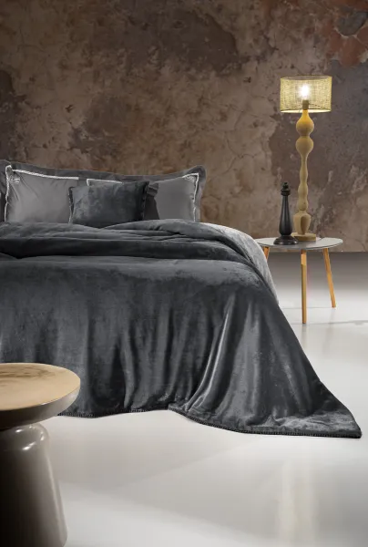 Σετ 2τμχ Κουβέρτα Velvet Anthracite 