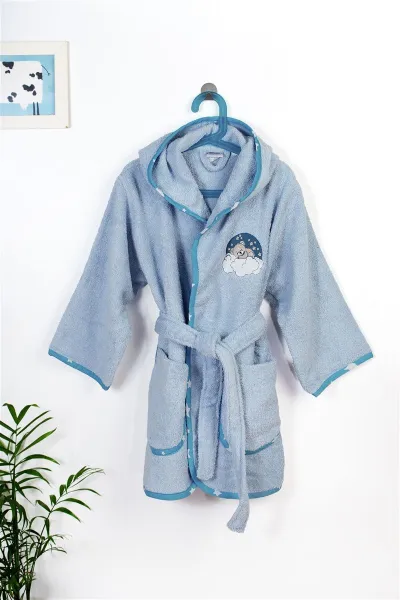 Μπουρνούζι Με Κέντημα kids Cloudy Bear 175 Size: 04 Sky Blue 100% Cotton